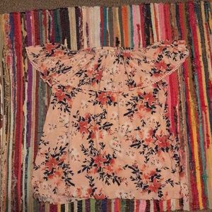 pink floral off the shoulder shirt